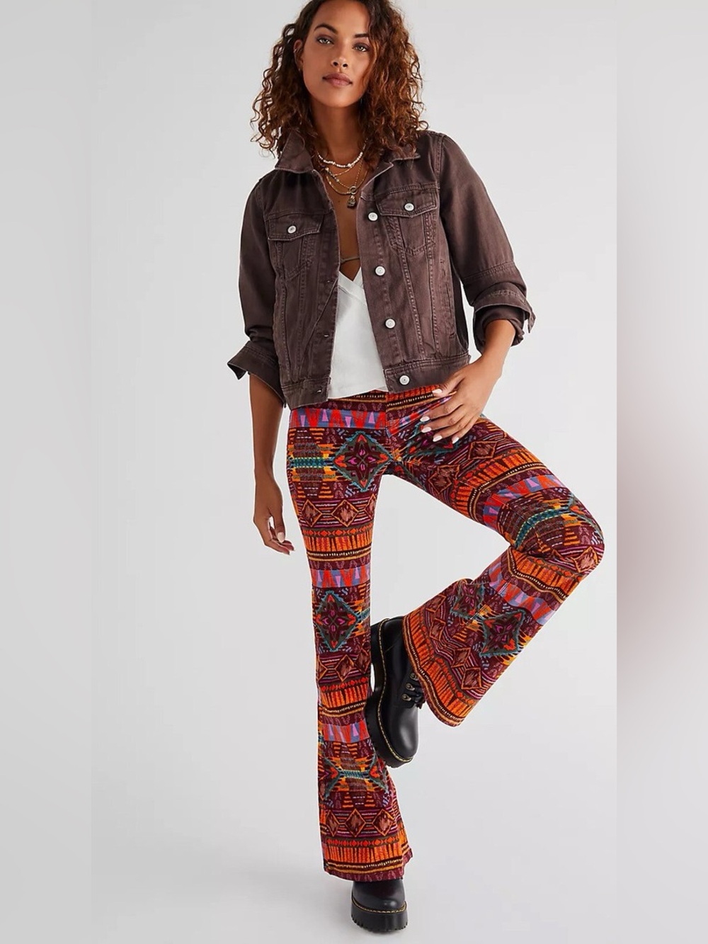 NWOT Free People Pull On Corduroy Printed Flares